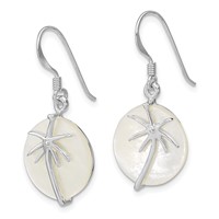 Sterling Silver Rhodium-plated Polished Round Mother of Pearl Palm Tree Earrings view 2