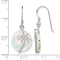 Sterling Silver Rhodium-plated Polished Round Mother of Pearl Palm Tree Earrings view 4
