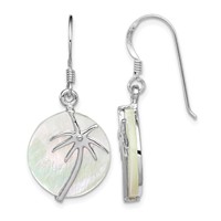 Sterling Silver Rhodium-plated Polished Round Mother of Pearl Palm Tree Earrings view 1