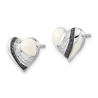 Sterling Silver Black Rhodium-plated Enameled Black & Clear CZ Heart Post Earrings view 2