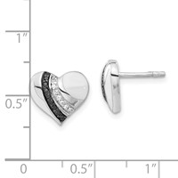 Sterling Silver Black Rhodium-plated Enameled Black & Clear CZ Heart Post Earrings view 3