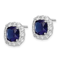 Sterling Silver Rhodium-plated Blue Glass and CZ Post Earrings view 2
