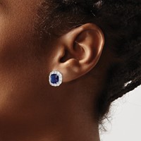 Sterling Silver Rhodium-plated Blue Glass and CZ Post Earrings view 3