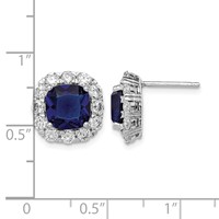 Sterling Silver Rhodium-plated Blue Glass and CZ Post Earrings view 4