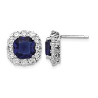 Sterling Silver Rhodium-plated Blue Glass and CZ Post Earrings view 1