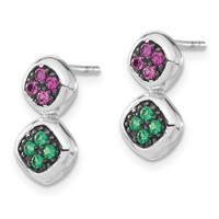 Sterling Silver Black Rhodium Synthetic Ruby & Synthetic Green Spinel Post Dangle Earrings view 2