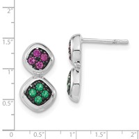 Sterling Silver Black Rhodium Synthetic Ruby & Synthetic Green Spinel Post Dangle Earrings view 3