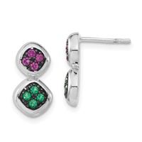 Sterling Silver Black Rhodium Synthetic Ruby & Synthetic Green Spinel Post Dangle Earrings view 1