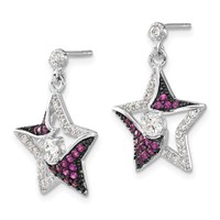 Sterling Silver Earrings with Black Rhodium Syn. Ruby & CZ Star Post Dangle view 2