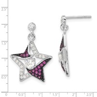 Sterling Silver Earrings with Black Rhodium Syn. Ruby & CZ Star Post Dangle view 3