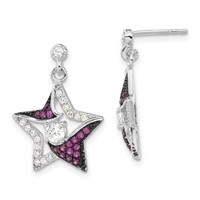 Sterling Silver Earrings with Black Rhodium Syn. Ruby & CZ Star Post Dangle view 1