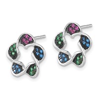 Sterling Silver Earrings with Black Rhodium Polished Synthetic Stones Flower Post view 2