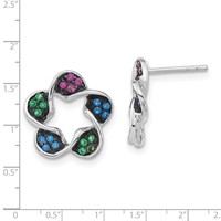 Sterling Silver Earrings with Black Rhodium Polished Synthetic Stones Flower Post view 3