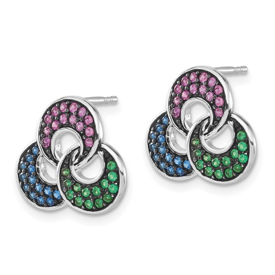 Sterling Silver w/ Black Rhodium Synthetic Spinel & Synthetic Ruby Post Earrings