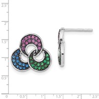 Sterling Silver Earrings with Black Rhodium Synthetic Spinel & Synthetic Ruby Post view 3