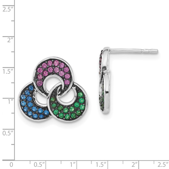 Sterling Silver w/ Black Rhodium Synthetic Spinel & Synthetic Ruby Post Earrings