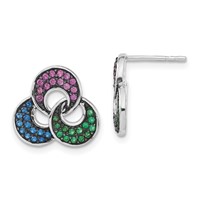 Sterling Silver Earrings with Black Rhodium Synthetic Spinel & Synthetic Ruby Post view 1