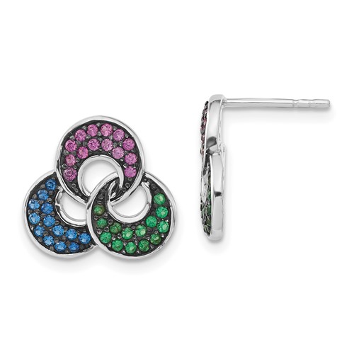 Sterling Silver Earrings with Black Rhodium Synthetic Spinel & Synthetic Ruby Post