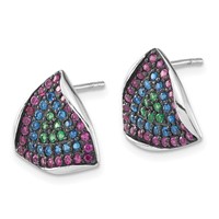Sterling Silver Earrings with Black Rhodium Synthetic Spinel & Synthetic Ruby Triangle Post view 2