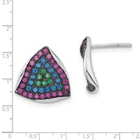 Sterling Silver Earrings with Black Rhodium Synthetic Spinel & Synthetic Ruby Triangle Post view 3