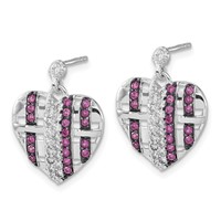 Sterling Silver Earrings with Black Rhodium Synthetic Ruby & CZ Heart Post Dangle view 2