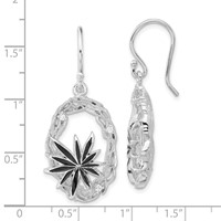 Sterling Silver Polished & Textured Black Enamel CZ Flower Dangle Earrings view 3