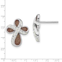 Sterling Silver Polished Pink Laser Glitter & Crystal Cross Post Earrings view 3