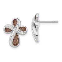 Sterling Silver Polished Pink Laser Glitter & Crystal Cross Post Earrings view 1