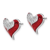 Sterling Silver Polished Red Enamel CZ Heart Post Earrings view 2