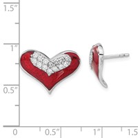 Sterling Silver Polished Red Enamel CZ Heart Post Earrings view 3
