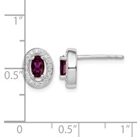 Sterling Silver Rhod Polished January Red and White CZ Oval Earrings view 4