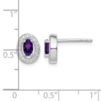 Sterling Silver Rhod-plated Earrings with Purple and White CZ Oval Stud view 4