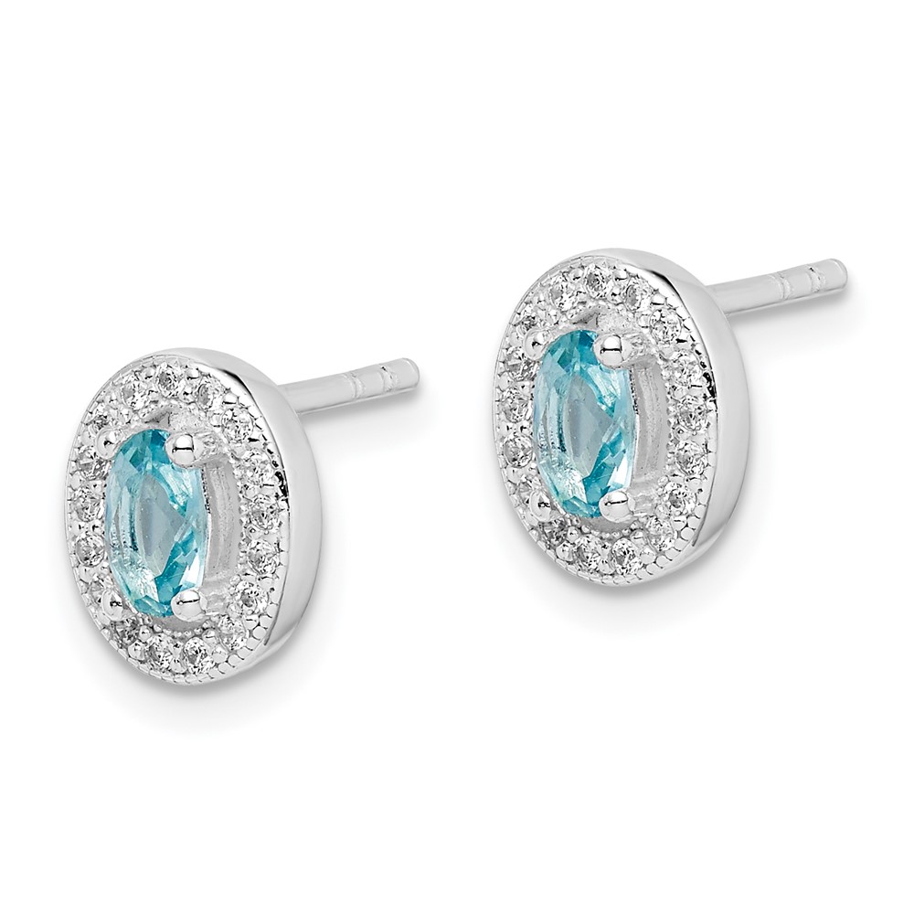 Sterling Silver Rhod-plated w/ Light Blue and White CZ Oval Earrings (QE12555)