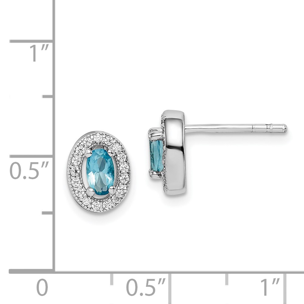 Sterling Silver Rhod-plated w/ Light Blue and White CZ Oval Earrings (QE12555)