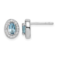 Sterling Silver Rhod-plated Earrings with Light Blue and White CZ Oval view 1
