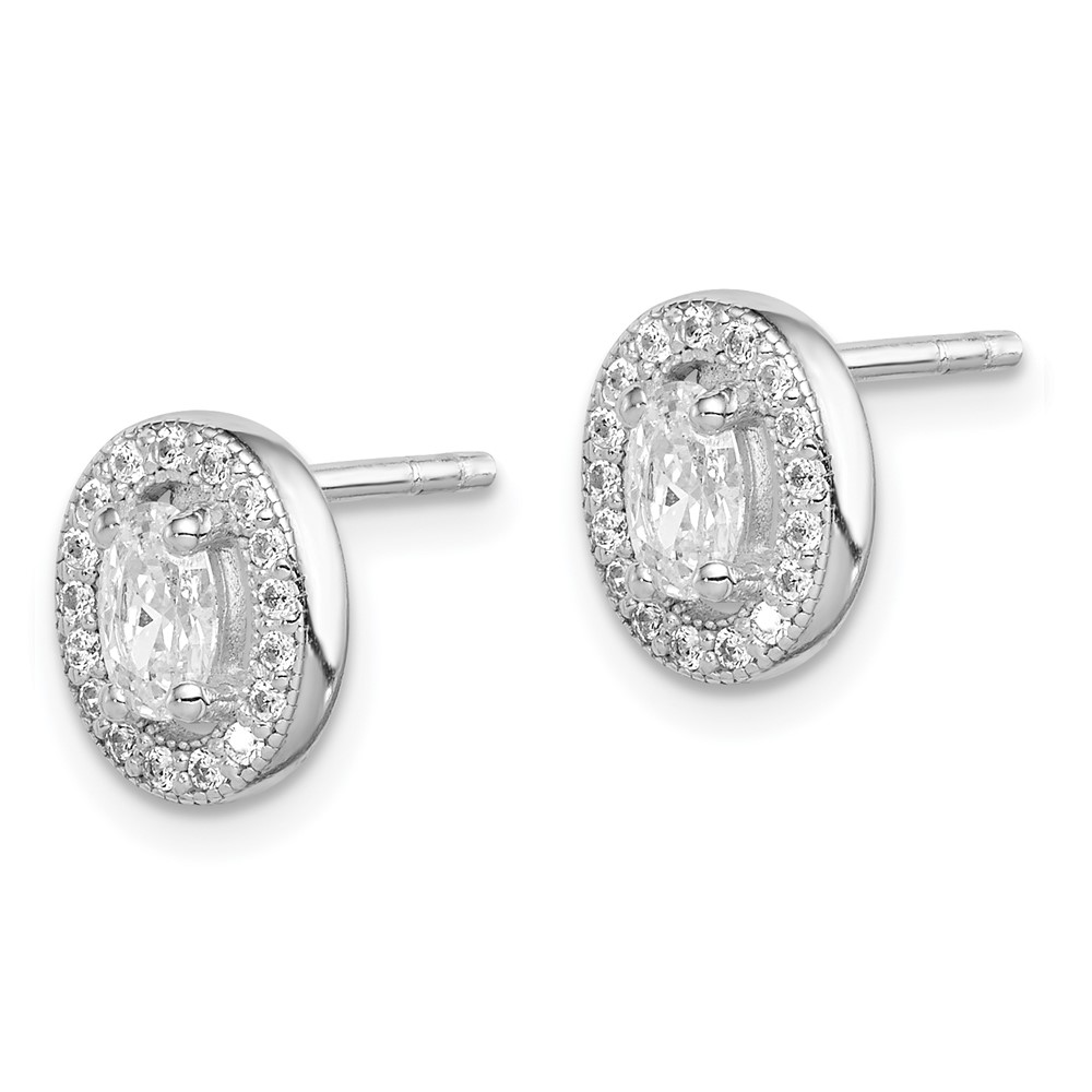 Sterling Silver Rhodium-plated w/ CZ Oval Stud Earrings (QE12556)