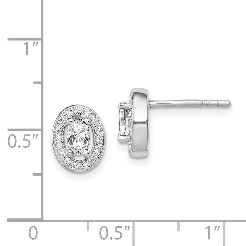 Sterling Silver Rhodium-plated w/ CZ Oval Stud Earrings (QE12556)