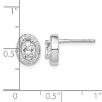Sterling Silver Rhodium-plated Earrings with CZ Oval Stud view 4