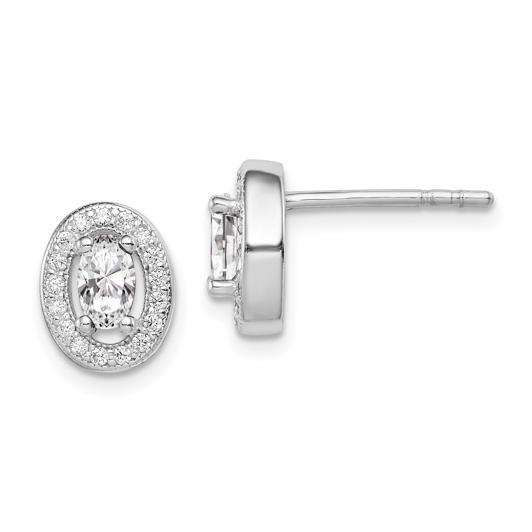Sterling Silver Rhodium-plated w/ CZ Oval Stud Earrings (QE12556)