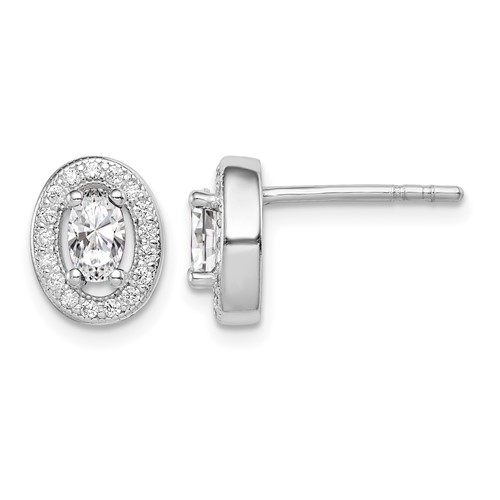 Sterling Silver Rhodium-plated Earrings with CZ Oval Stud