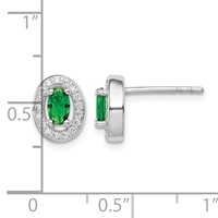 Sterling Silver Rhod-plated Earrings with Green and White CZ Oval Stud view 4