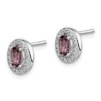 Sterling Silver Rhod-pltd June Purple and White CZ Oval Post Earrings view 2