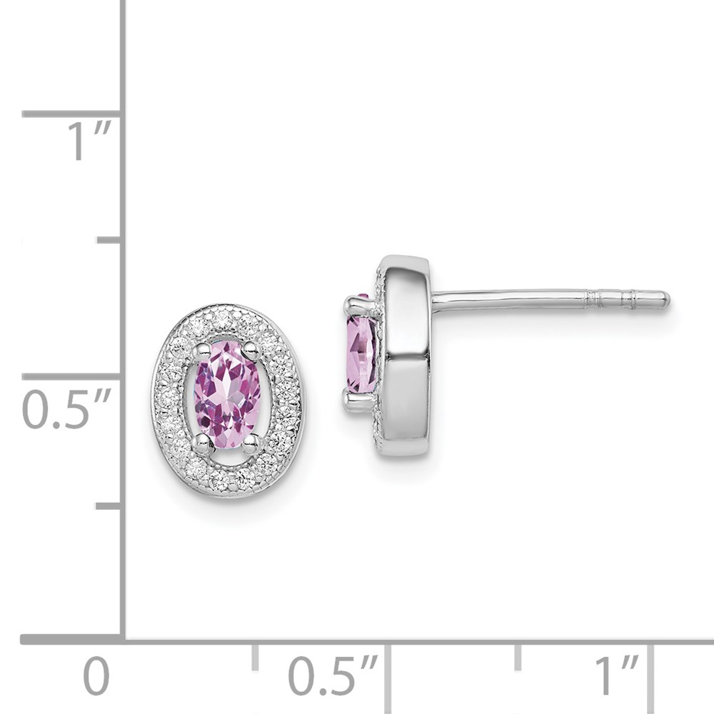 Sterling Silver Rhod-pltd June Purple and White CZ Oval Post Earrings (QE12558)