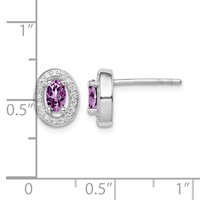 Sterling Silver Rhod-pltd June Purple and White CZ Oval Post Earrings view 4