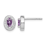 Sterling Silver Rhod-pltd June Purple and White CZ Oval Post Earrings view 1
