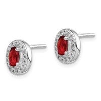 Sterling Silver Rhod-plated Red and White CZ Oval Stud Earrings view 2