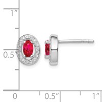 Sterling Silver Rhod-plated Red and White CZ Oval Stud Earrings view 4