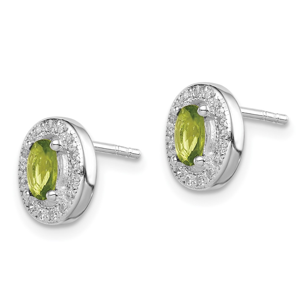 Sterling Silver Rhod-plated Light Green and White CZ Oval Stud Earrings (QE12560)