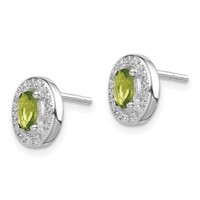 Sterling Silver Rhod-plated Light Green and White CZ Oval Stud Earrings view 2