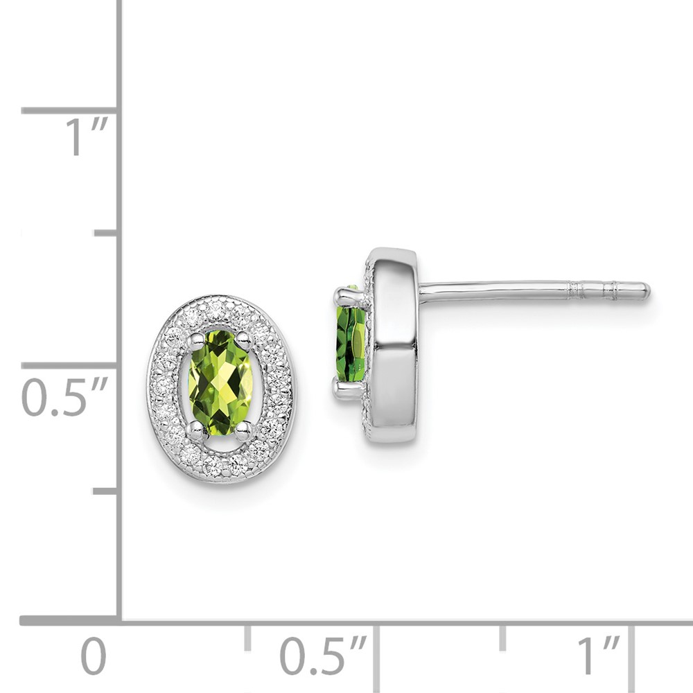 Sterling Silver Rhod-plated Light Green and White CZ Oval Stud Earrings (QE12560)